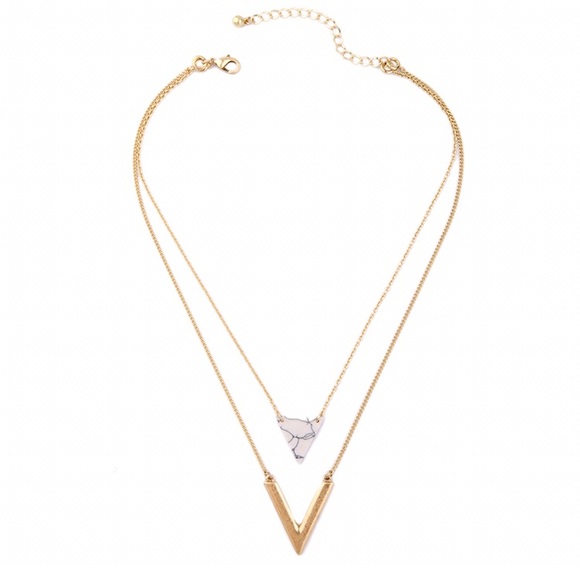 Boutique Jewelry - White marble v shape gold geometric necklace
